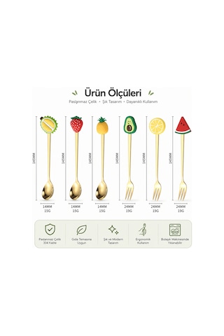 Meyve Figürlü Premium Çocuk Cadı Figürlü Paslanmaz Çelik Uçlu Çatal-kaşık Set, 6 Parça 24+ Ay