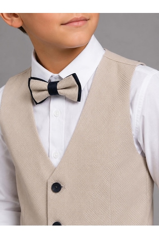 Classics Men Erkek Çocuk Smokin Takım Elbise Yelekli Papyonlu Krem