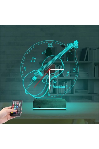 Luvivia Keman Müzik Nota V2 Kişiye Özel Saatli 3d Lamba - Masa Gece Lambası Şeffaf