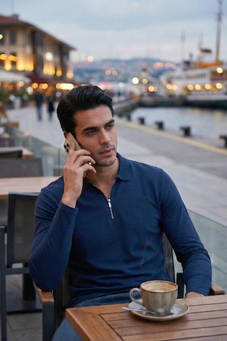 Buratti Pamuklu Slim Fit Yarım Fermuarlı Polo Yaka Erkek Sweat 5903010 Indigo
