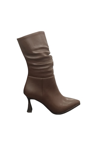 Ventes 9652010z Yandan Fermuarlı 8 Cm İnce Topuk Sivri Burun Günlük Şık Kadın Bot Kahve