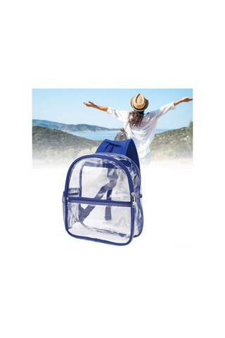 Skycity Su Geçirmez Şeffaf Pvc Sırt Çantası - Güvenlik Kontrolü İçin, Günlük Kullanım, Spor, Seyahat, Büyük Kapasite Mavi Ön Cep
