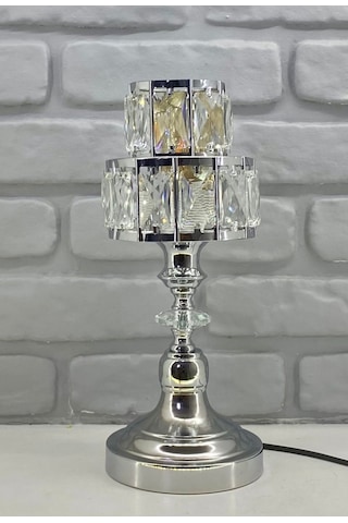 Modern Krom Metal Ayak Çoklu Kristal Taşlı Kademeli Şapka Abajur Krom