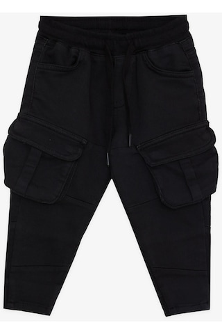 Breeze Girls & Boys Erkek Çocuk Pantolon Kargo Cepli Beli Lastikli 3-7 Yaş, Siyah-siyah Siyah