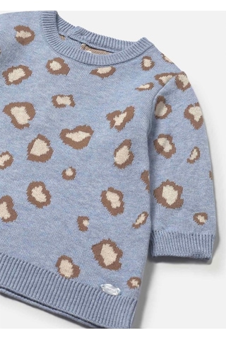 Kız Bebek Leopar Örme Elbise Mavi 2806 Mavi