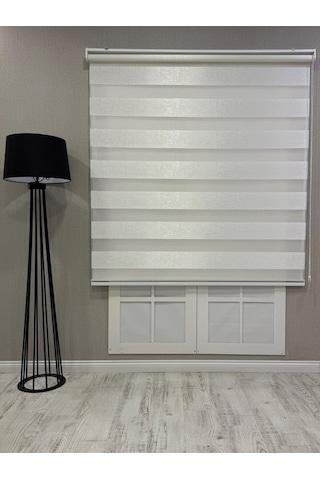 Delüks Zebra Stor Perde Geniş Plise Beyaz Beyaz