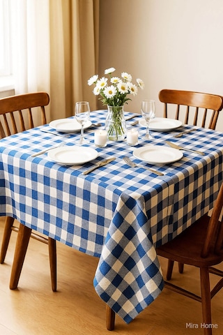 Mira Home Kareli Masa Örtüsü Sofra Bezi 160x160 Cm Happytime Mavi