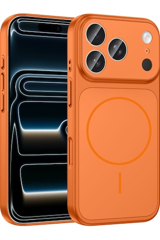 Apple Uyumlu iPhone 17 Pro Max Kılıf Şarj Özellikli Kamera Lensli 1.8mm İnce Sert Formen Kapak Turuncu