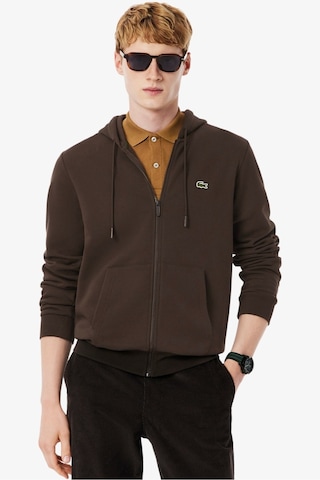 Lacoste Men's Classic Fit Full Zip Hoodie Sweatshirt Erkek Ayarlanabilir Kapüşonlu Organik Pamuk Sweatshirt Kahverengi