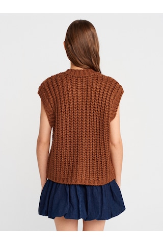 Dilvin 60961 Bisiklet Yaka Yumuşak Dokulu Cepli Düğmeli Triko Yelek-karamel Karamel