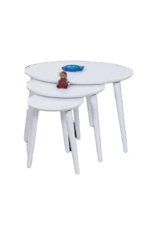 Zigon Osm Elips Model Sehpa Parlak Beyaz Boya Kayın Torna Retro A