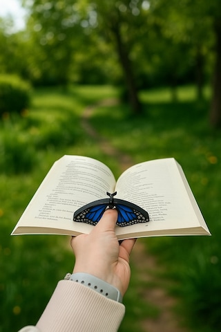 Kitap Ayracı - Sayfa Tutucu - Tek El Kitap Okuma Aparatı Mavi Kelebek