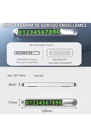Coofbe Çinko Alaşım Fosforlu Araç Park Numaratör Oto Numaratör Geçici Park İçin Telefon Numaratörü 1 Adet