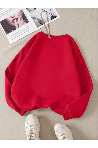 Startmore Kırmızı Unisex Kadın/erkek Los Angeles Renkli Oversize Bisiklet Yaka Pamuklu