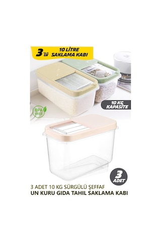 Multibox 10 Litre Sürgülü Kapak Çok Amaçlı Un Erzak Kuru Bakliyat Erzak Saklama Kabı 3 Adet 10lt