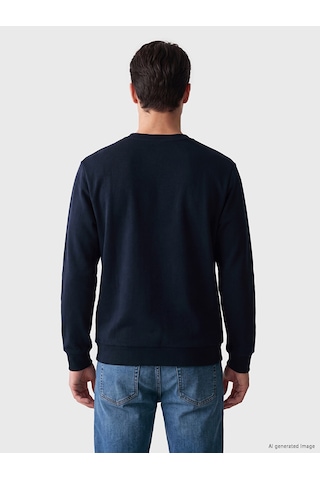 Lcwaıkıkı Classic Lacivert Bisiklet Yaka Nakışlı Erkek Kalın Sweatshirt