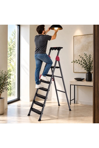 6+1 Basamaklı Metal Merdiven 150kg.taşıma 5468