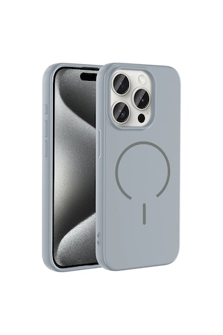 Zore Apple iPhone Uyumlu 15 Pro Max Kılıf M-safe Şarj Özellikli Omsy Meta Kapak - Titanyum-gri
