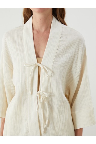 Lcw Vision Beyaz Şal Yaka Dokulu Oversize Kadın Kimono