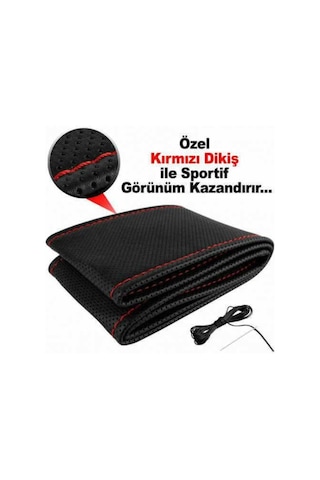 Dikme Direksiyon Kılıfı Siyah Deri Mavi Dikiş