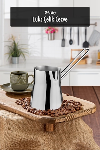Paslanmaz Çelik 500 Ml Orta Boy Cezve 6 Fincan Ölçüsünde