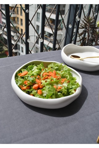 1 Adet Porselen Kıvrımlı Fırın Kabı Sunum Tabak Meze Salata Tabağı 19 Cm Asimetrik Beyaz
