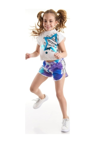 Denokids Mushi Mavi Yıldız Kız T-Shirt Şort Takım Mavi
