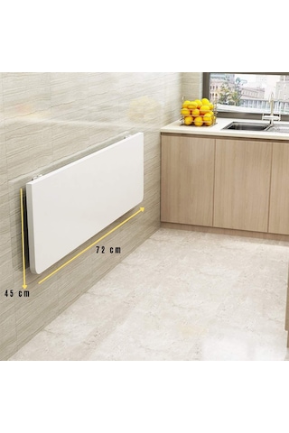 Kydoniahome 72X45 Cm Parlak Beyaz Mdf Oval Köşeli Duvara Monte Katlanır Masa