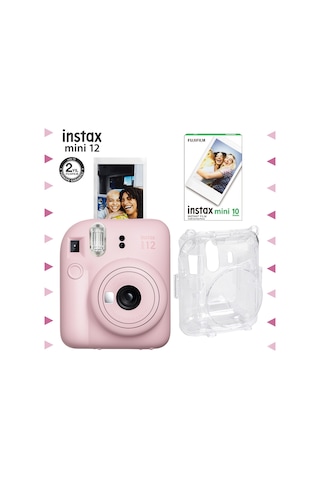 Fujifilm Instax Mini 12 Fotoğraf Makinesi + 10'lu Film + Şeffaf Kılıf Pembe