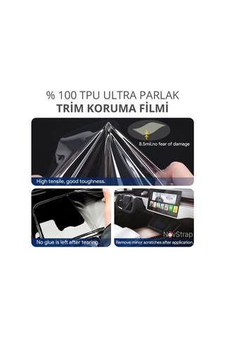 Novstrap Tesla Model Y/3 İle Uyumlu Trim Ve Ekran Koruyucu Film 8 Parça Şeffaf Araç İçi Ppf Kaplama