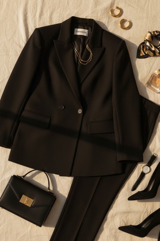 Hanezza Çift Düğmeli Blazer Ceket Plus Size Siyah - 789093682 Siyah