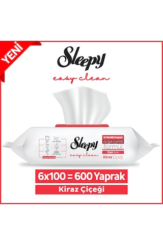 Sleepy Easy Clean Kiraz Çiçeği Yüzey Temizlik Havlusu&Mendili 6x100 (600 Yaprak)