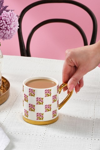 Karaca Checker Flower Pink Kupa 330 Ml Pembe