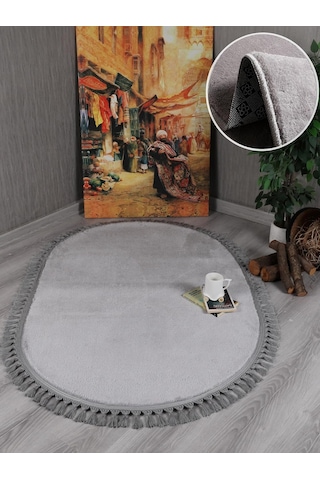 My Evilla Modern Dekoratif Örgü Saçaklı Simirna Peluş Halı Yolluk Açık Gri 80 X 150 Genel