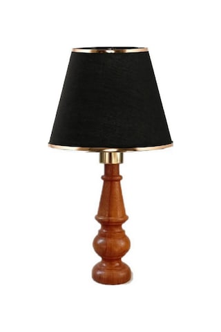 Ahşap Gövdeli Kumaş Başlıklı Dekoratif Abajur Masa Lambası Aydınlatma Lamba Siyah