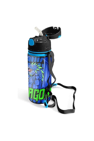 Coral High Kids Siyah Saks Ejderha Desenli Pipetli Alüminyum Matara 600 Ml 11942