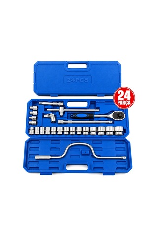 Krt-1171 Lokma Takımı 24 Parça 1/2 İnç Krom Vanadyum Cırcır Kollu Metal Çantalı