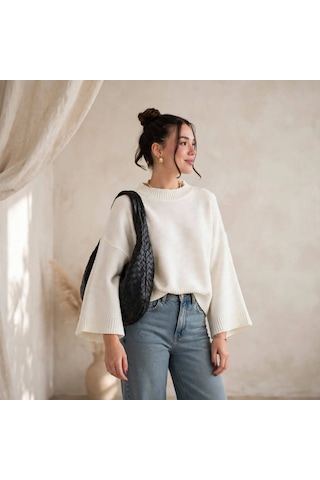 Marka Model Yarasa Kol Crop Kazak Ekru