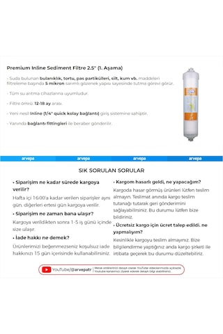 Su Arıtma Cihazı Premium Inline Aşama 1 Sediment Filtre 25 Adet