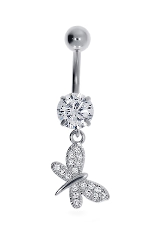 Kadın Sallantılı Tektaş Kelebek Model Çelik Piercing Gümüş