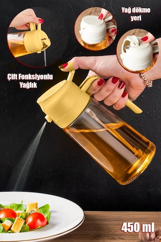 Porsima 2086-2 Çok Amaçlı Cam Sprey Şişe -yağdanlık Limon Sirke Sos Püskürtücü, Sızdırmaz Yağlık Sarı 450ml