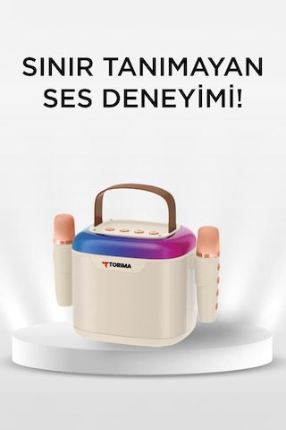 Torima D51 Çift Mikrofonlu Kablosuz Parti Hoparlörü Beyaz