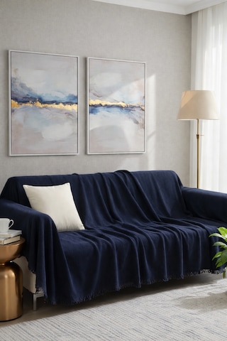 % 100 Pamuk Kolları Örten Koltuk Örtüsü 180 X 300 Cm- Kaymaz, Terletmez Lacivert