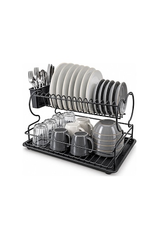 Siyah - Metal Lux Çift Katlı Tabaklık - Bulaşıklık 5570