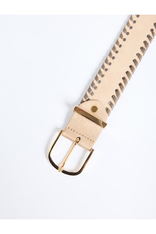 Jimmy Key Jimmy Key Bej Deri Görünümlü Kenar Detaylı Kemer 6sw417073125
