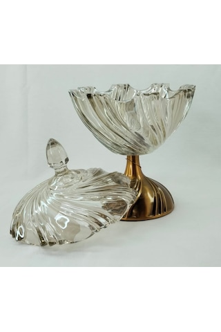 Güven Home Store Açık Bal Rengi Kristal Diagonal Oyma Desenli Kapağı Kulplu Orta Boy Gondol