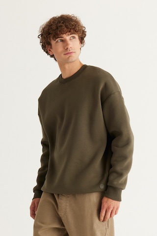 AC&Co / Altınyıldız Classics Erkek Hakı Oversize Fit Bol Kesim Pamuklu İçi Polarlı Bisiklet Yaka Sweatshirt Haki