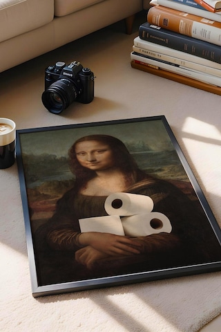 Tuvalet Kağıdı Tutan Mona Lisa Çerçeveli Tablo - Wc Tuvalet İçin Tablo