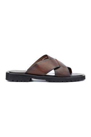 Sandals Factory Erkek Hakiki Deri Kahverengi Düz Terlik 741 M7280 Erk Trlk Y24 Brown Kahverengi