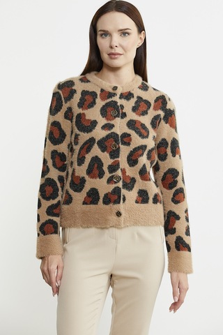 Sementa Leopar Desenli Sakallı Triko Hırka - Bej 001